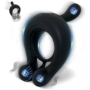 Vibrating Cock Ring,Fentinos Couple Vibrator with 9 Vibration Modes,3 Bullets Design Silicone Stretchy Penis Rings Erection Enha