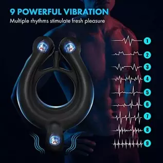 Vibrating Cock Ring,Fentinos Couple Vibrator with 9 Vibration Modes,3 Bullets Design Silicone Stretchy Penis Rings Erection Enha