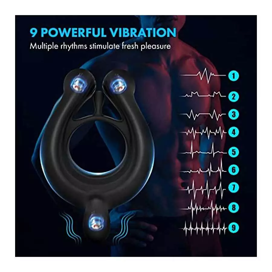 Vibrating Cock Ring,Fentinos Couple Vibrator with 9 Vibration Modes,3 Bullets Design Silicone Stretchy Penis Rings Erection Enha