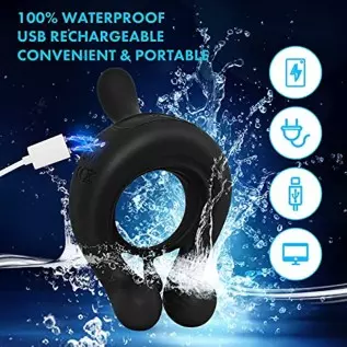 Vibrating Cock Ring,Fentinos Couple Vibrator with 9 Vibration Modes,3 Bullets Design Silicone Stretchy Penis Rings Erection Enha