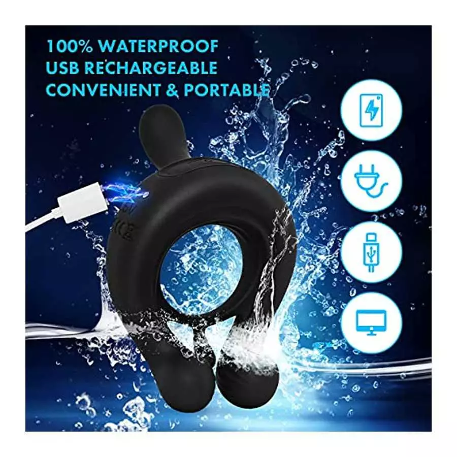 Vibrating Cock Ring,Fentinos Couple Vibrator with 9 Vibration Modes,3 Bullets Design Silicone Stretchy Penis Rings Erection Enha