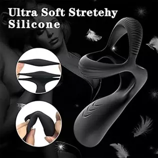 Vibrating Cock Ring,FOLANVOFF Silicone Stretchy Penis Rings with 10 Vibrations, 3 in 1 Pens Rings for Men Erection, Rechargeable