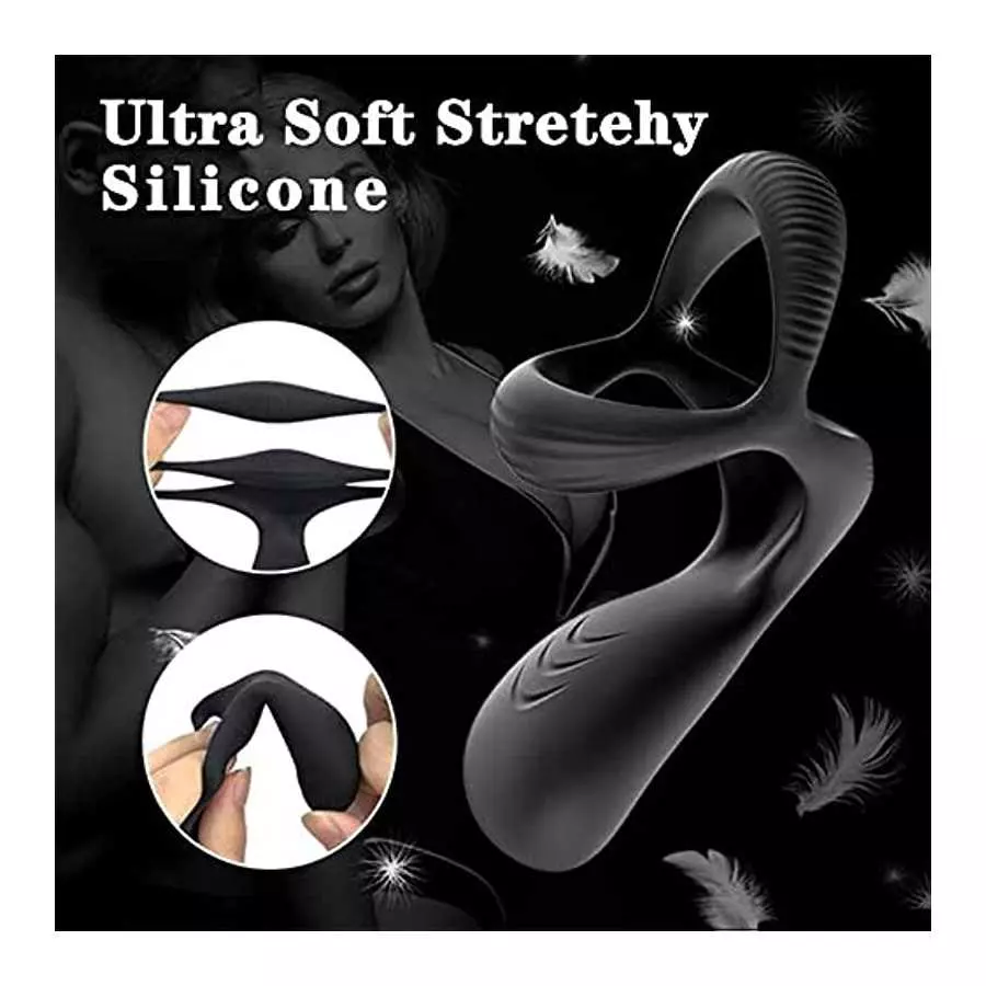 Vibrating Cock Ring,FOLANVOFF Silicone Stretchy Penis Rings with 10 Vibrations, 3 in 1 Pens Rings for Men Erection, Rechargeable