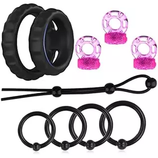 9Pcs Silicone Penis Ring , Ultra Soft Stretchy Cock Ring Penis Enlargers Erect Support Erection Enhancing Long Lasting Stronger