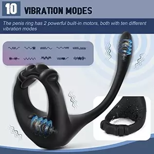 Vibrating Cock Ring, WIMOSO 3 in 1 Penis Rings for Men Prostate Stimulor Massager Toys Anal Vibrator with Remote,10 Frequencies,