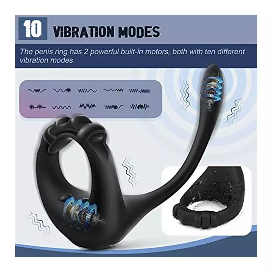 Vibrating Cock Ring, WIMOSO 3 in 1 Penis Rings for Men Prostate Stimulor Massager Toys Anal Vibrator with Remote,10 Frequencies,