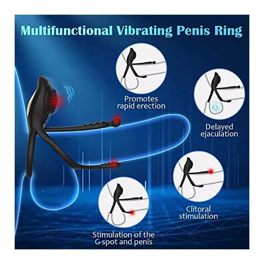 Vibrating Cock Ring，Lenahu Penis Ring with 10 Vibration Modes and Clitoral Vibrator，Sex Toys for Men with G-Spot Massage， Male S
