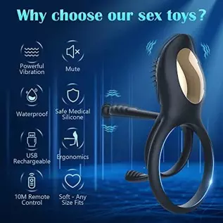 Vibrating Cock Ring，Lenahu Penis Ring with 10 Vibration Modes and Clitoral Vibrator，Sex Toys for Men with G-Spot Massage， Male S