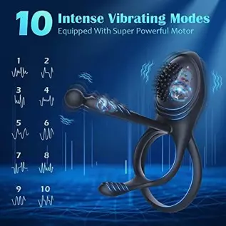 Vibrating Cock Ring，Lenahu Penis Ring with 10 Vibration Modes and Clitoral Vibrator，Sex Toys for Men with G-Spot Massage， Male S