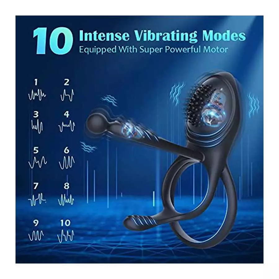 Vibrating Cock Ring，Lenahu Penis Ring with 10 Vibration Modes and Clitoral Vibrator，Sex Toys for Men with G-Spot Massage， Male S