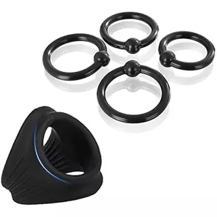 Silicone Male Penis Ring, Ultra Soft Stretchy Cock Ring 3 in 1 Penis Enlargers Erect Support Ring & 4 Different Size Penis Rings