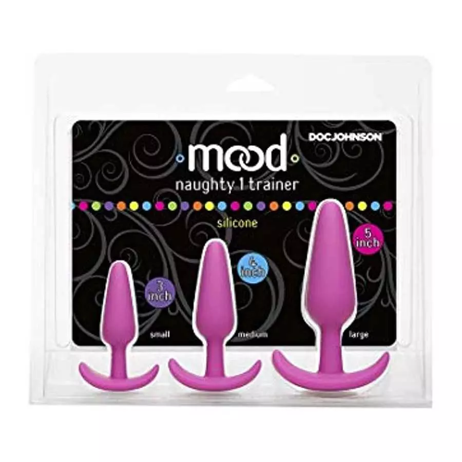 Doc Johnson Mood - Naughty 1 Trainer Set - Small, Medium, Large - Silicone Butt Plugs with Tapered Base for Comfort Between The 