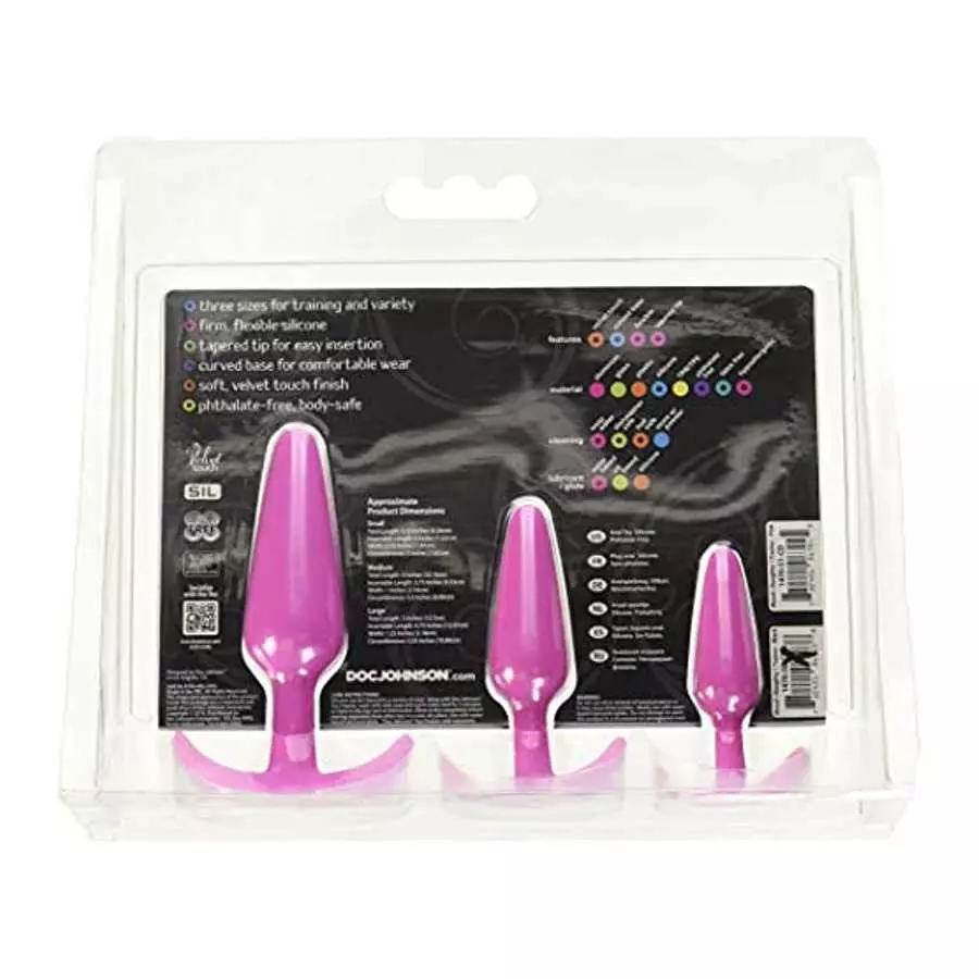 Doc Johnson Mood - Naughty 1 Trainer Set - Small, Medium, Large - Silicone Butt Plugs with Tapered Base for Comfort Between The 