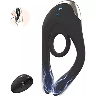 Electric Shock Vibrating Cock Ring with Clitoral Vibrator,10 Vibration & Electric Stimulation Penis Vibrator CockRing, Remote Co
