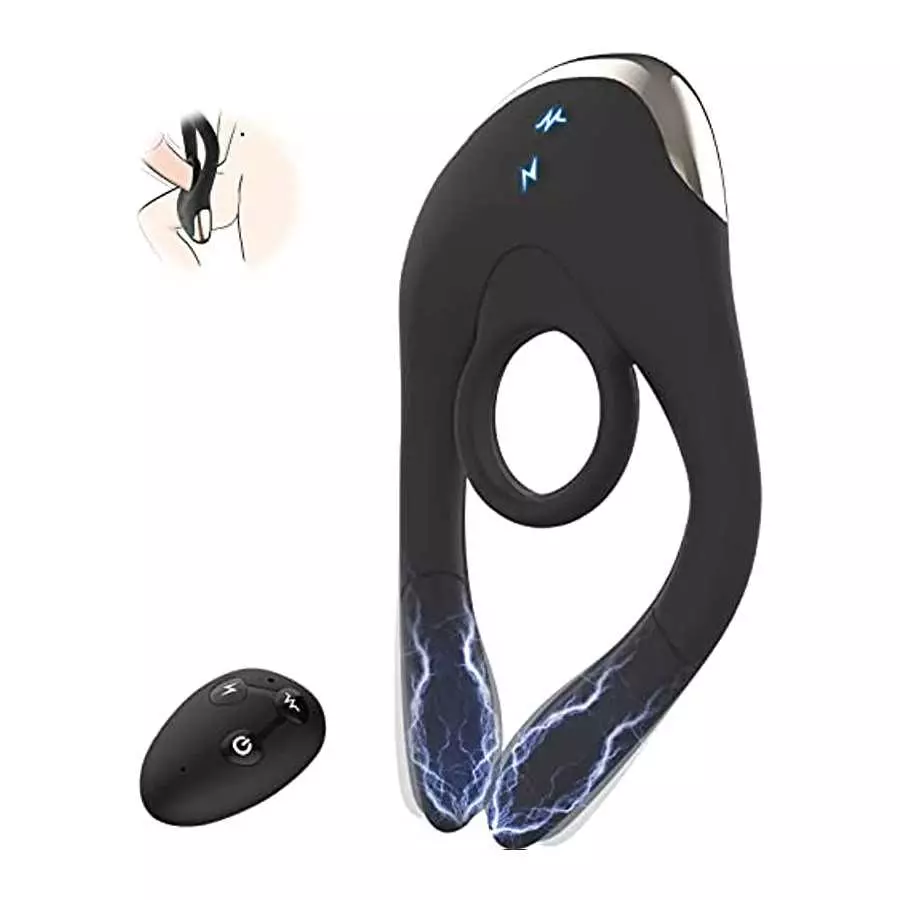 Electric Shock Vibrating Cock Ring with Clitoral Vibrator,10 Vibration & Electric Stimulation Penis Vibrator CockRing, Remote Co