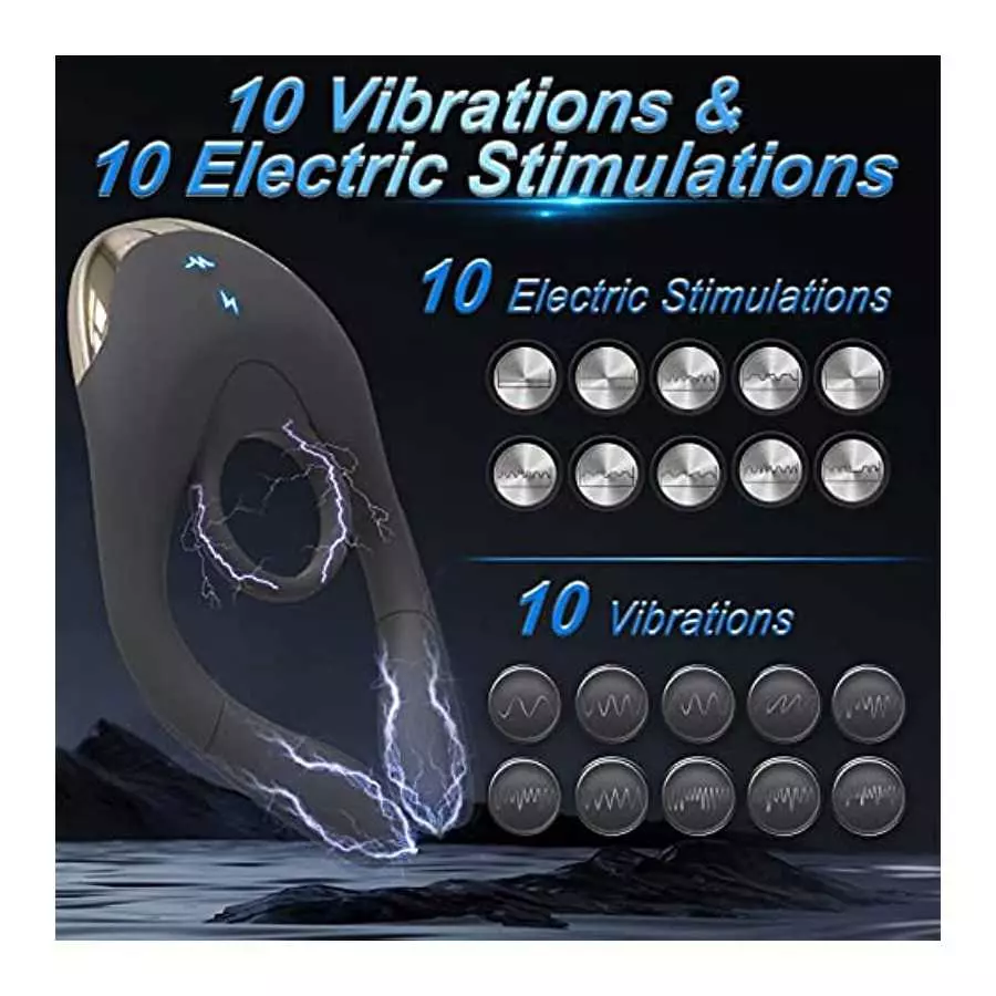 Electric Shock Vibrating Cock Ring with Clitoral Vibrator,10 Vibration & Electric Stimulation Penis Vibrator CockRing, Remote Co