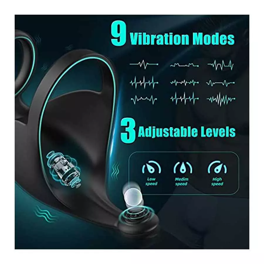 Vibrating Penis Rings, Dildo Vibrator Silicone Stretchy Vibrating Cock Ring 9 Vibration Modes, G-Spot & Clitoral Stimulator, 3 i