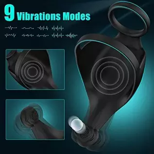 Vibrating Penis Rings, Dildo Vibrator Silicone Stretchy Vibrating Cock Ring 9 Vibration Modes, G-Spot & Clitoral Stimulator, 3 i