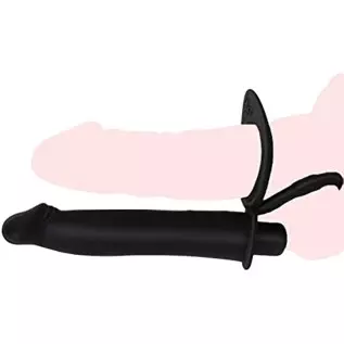 Silicone Strap On Penis Butt Plug, Double Penetration Dildo Vibrator with Cock Ring, Delay Ejaculation Anus Plug Massager Adult
