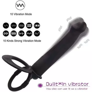 Silicone Strap On Penis Butt Plug, Double Penetration Dildo Vibrator with Cock Ring, Delay Ejaculation Anus Plug Massager Adult