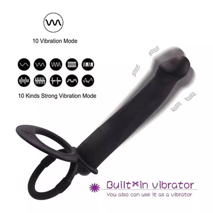 Silicone Strap On Penis Butt Plug, Double Penetration Dildo Vibrator with Cock Ring, Delay Ejaculation Anus Plug Massager Adult