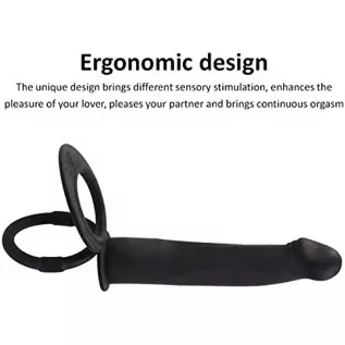 Silicone Strap On Penis Butt Plug, Double Penetration Dildo Vibrator with Cock Ring, Delay Ejaculation Anus Plug Massager Adult