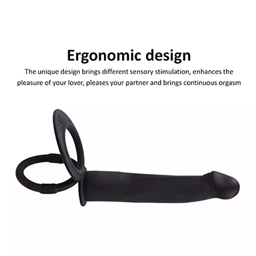 Silicone Strap On Penis Butt Plug, Double Penetration Dildo Vibrator with Cock Ring, Delay Ejaculation Anus Plug Massager Adult