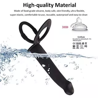 Silicone Strap On Penis Butt Plug, Double Penetration Dildo Vibrator with Cock Ring, Delay Ejaculation Anus Plug Massager Adult