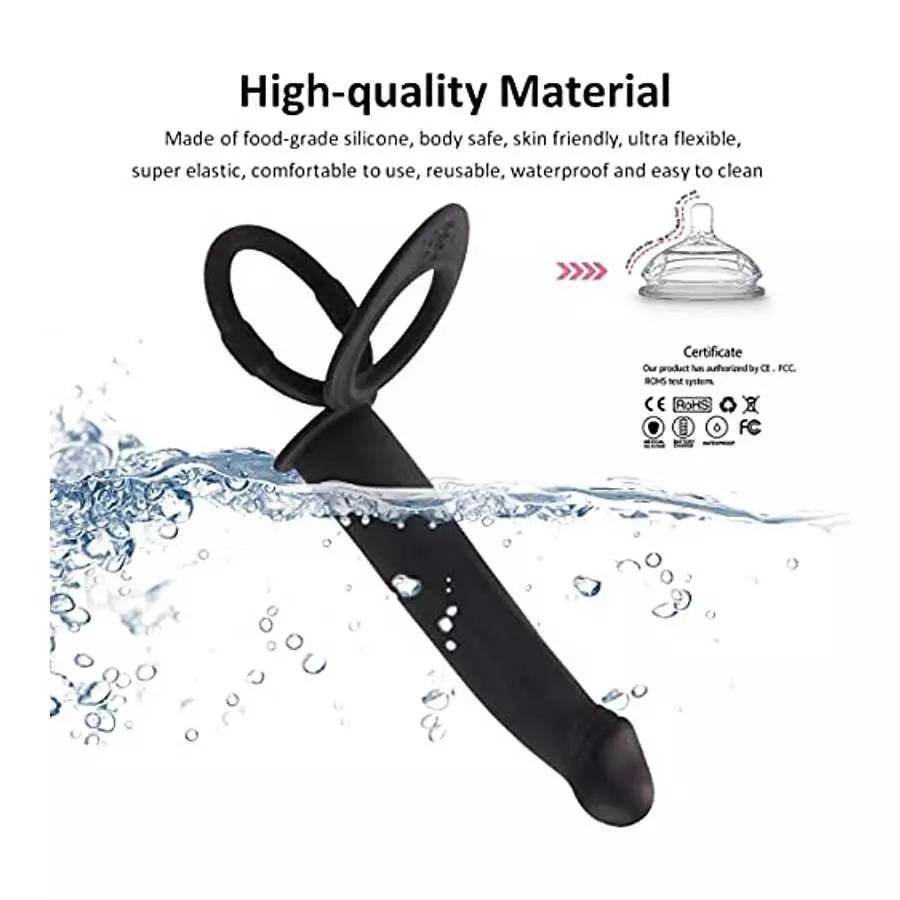 Silicone Strap On Penis Butt Plug, Double Penetration Dildo Vibrator with Cock Ring, Delay Ejaculation Anus Plug Massager Adult