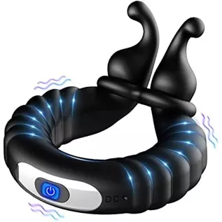 Vibrating Cock Ring Penis Rings for Men Erection Support Pleasure Enhance, Adjustable Size Silicone Vibration Machine with 10 Vi