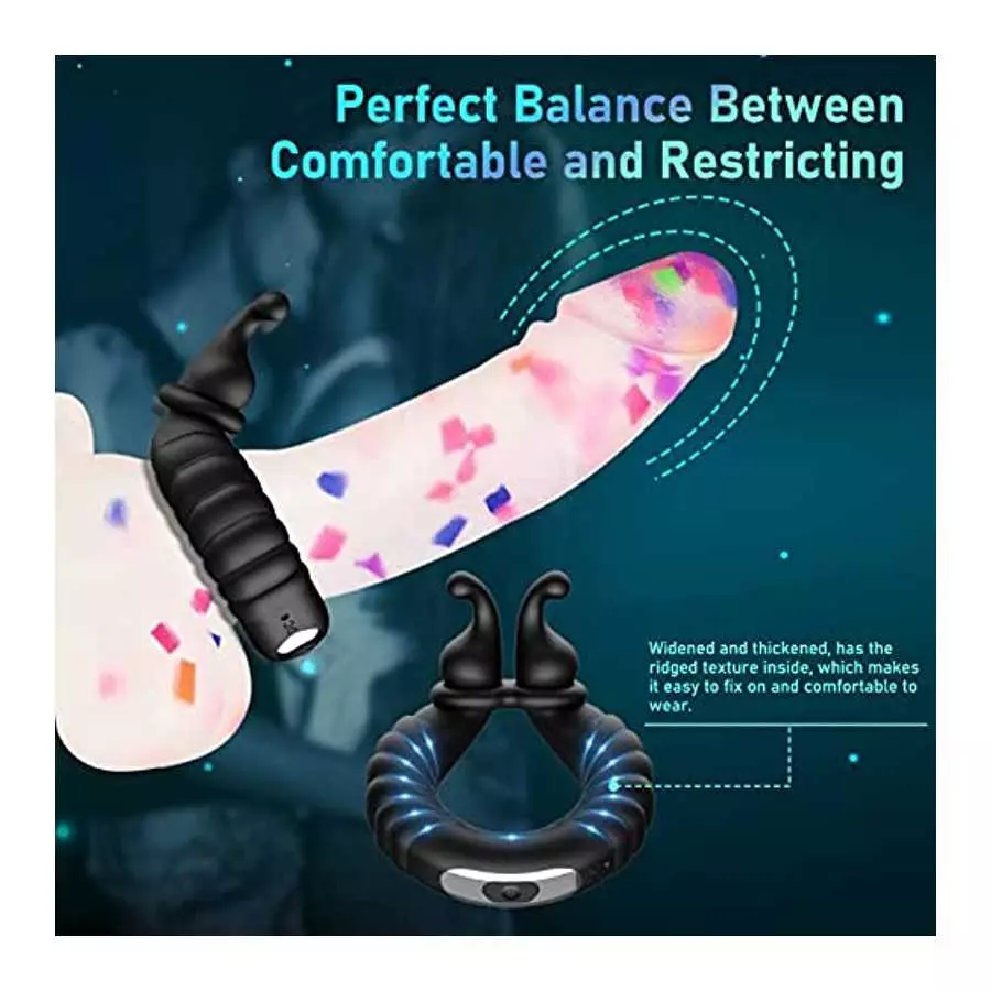 Vibrating Cock Ring Penis Rings for Men Erection Support Pleasure Enhance, Adjustable Size Silicone Vibration Machine with 10 Vi