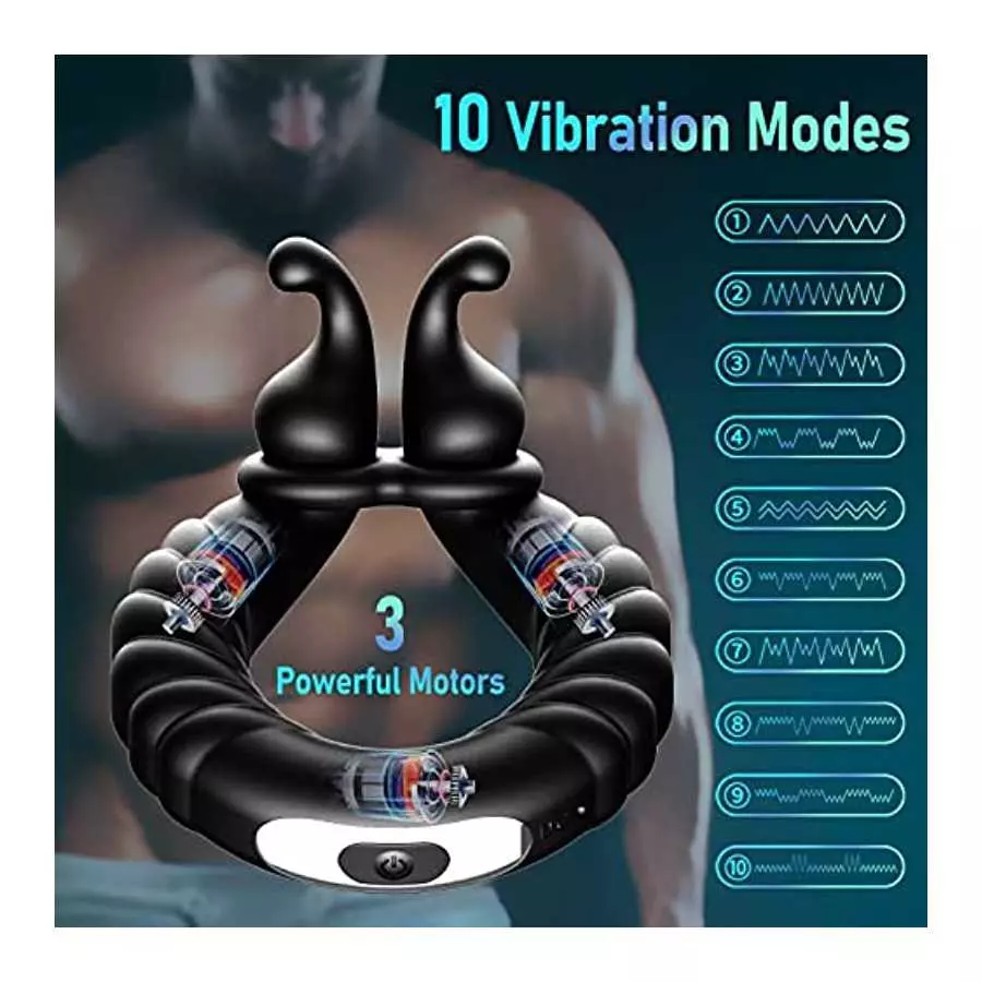 Vibrating Cock Ring Penis Rings for Men Erection Support Pleasure Enhance, Adjustable Size Silicone Vibration Machine with 10 Vi