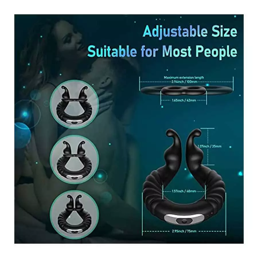 Vibrating Cock Ring Penis Rings for Men Erection Support Pleasure Enhance, Adjustable Size Silicone Vibration Machine with 10 Vi