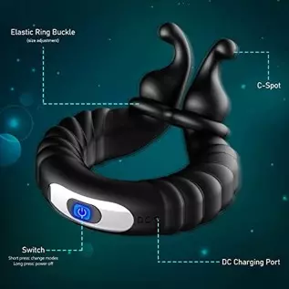 Vibrating Cock Ring Penis Rings for Men Erection Support Pleasure Enhance, Adjustable Size Silicone Vibration Machine with 10 Vi