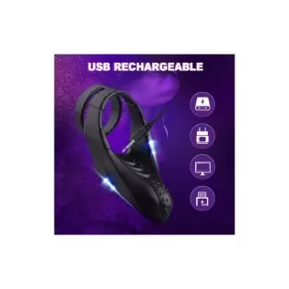 MMQ Vibrating Penis Ring with Taint Teaser, Dildo Vibrator Stretchy Cock Ring Testis Stimulator, Male Couple Vibrator Cock Ring