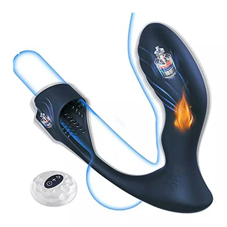 Anal Toy Prostate Massager Vibrator with Penis Ring, 7 Vibration Modes and Heating, Silicone Butt Plug Remote Control,Waterproof