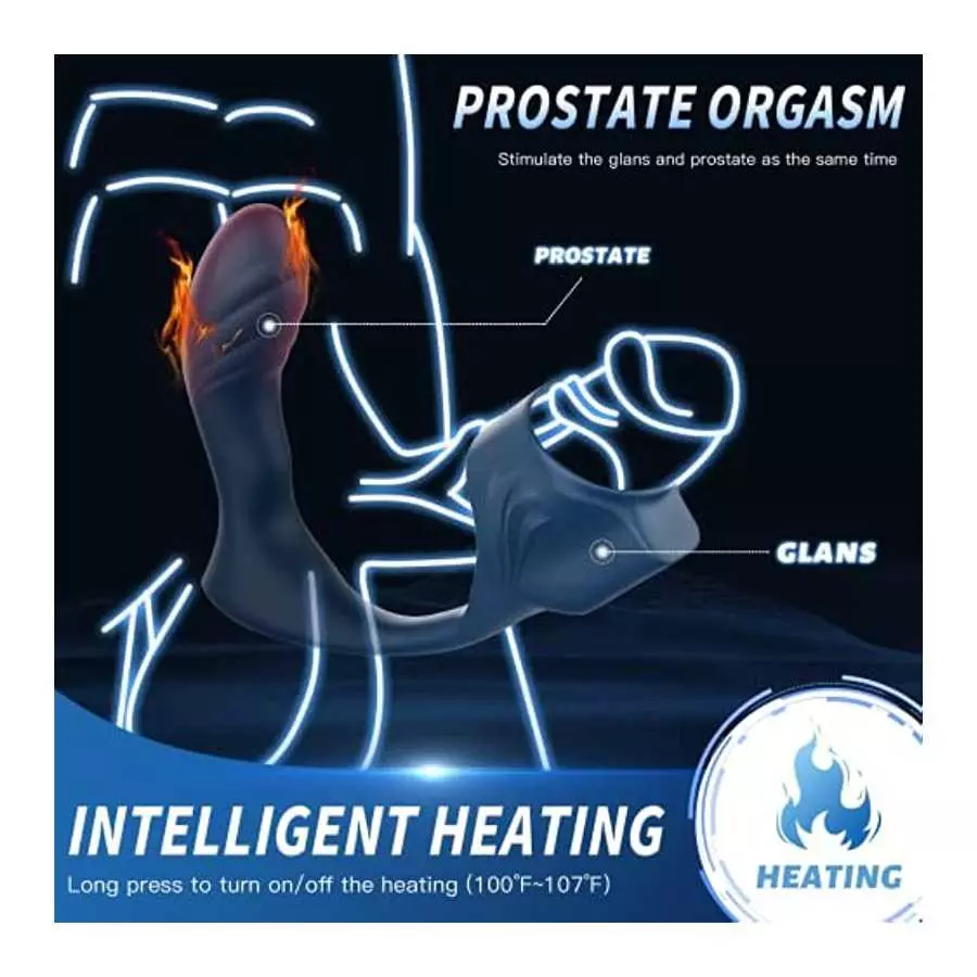 Anal Toy Prostate Massager Vibrator with Penis Ring, 7 Vibration Modes and Heating, Silicone Butt Plug Remote Control,Waterproof