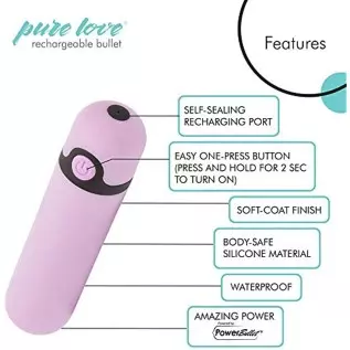 Pure Love 3.5 Inch Rechargeable Bullet Vibrator Purple, Waterproof, 10 Functions, Adult Sex Toy