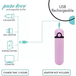 Pure Love 3.5 Inch Rechargeable Bullet Vibrator Purple, Waterproof, 10 Functions, Adult Sex Toy