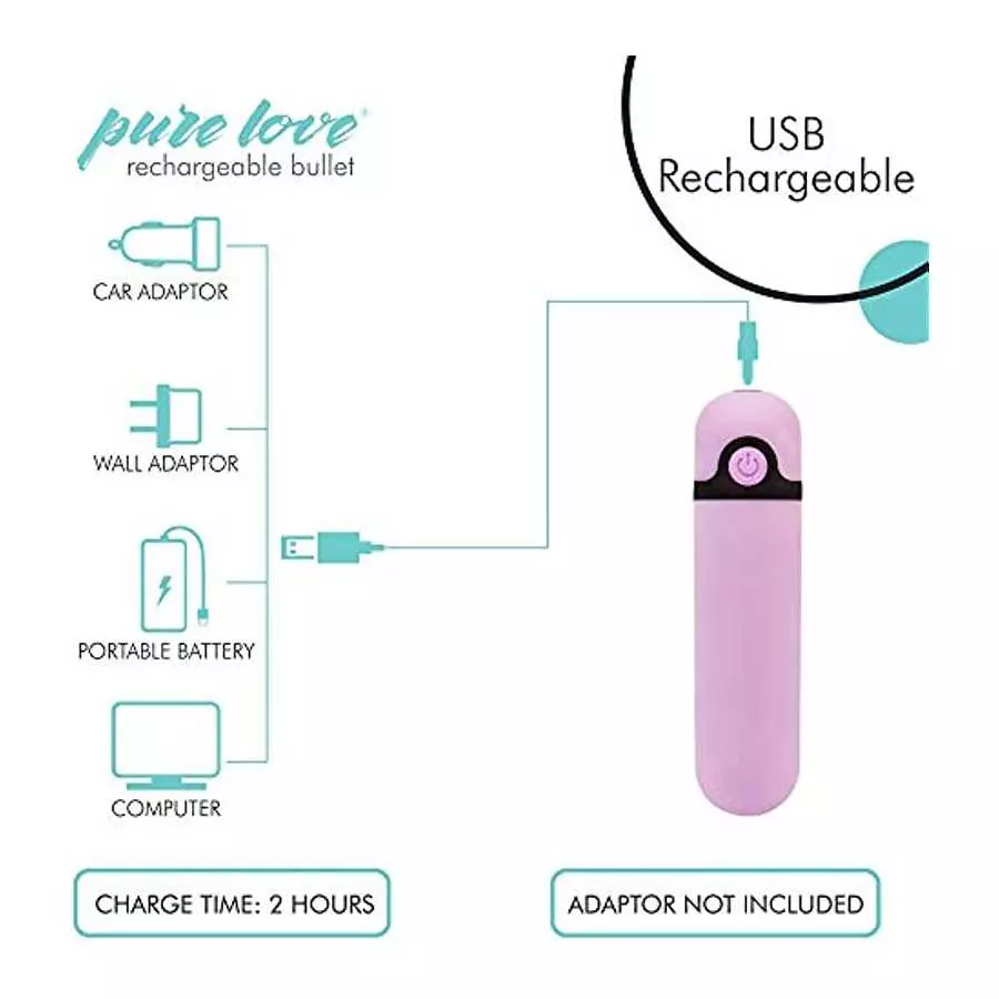 Pure Love 3.5 Inch Rechargeable Bullet Vibrator Purple, Waterproof, 10 Functions, Adult Sex Toy