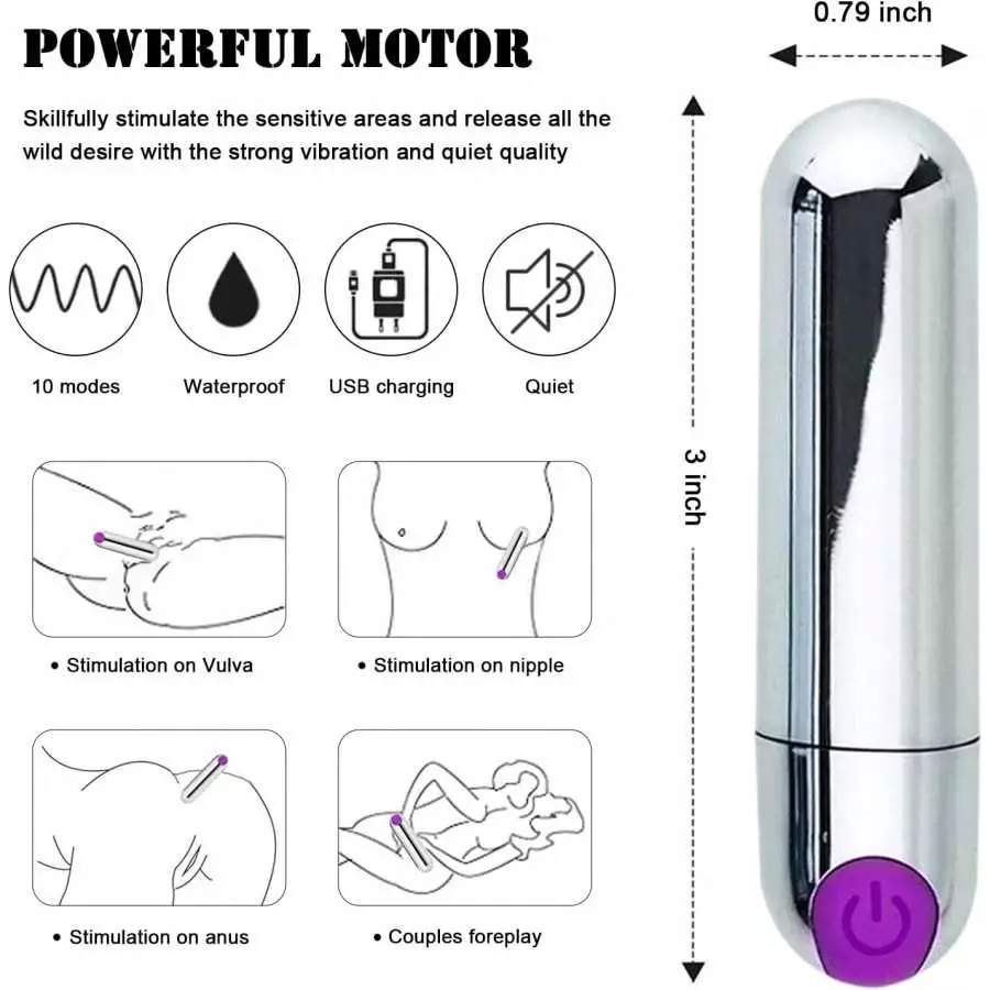 Small Bullet Vibrator for Women, USB Rechargeable Adult Sex Toy Clit and Nipple Stimulator with 10 Vibration, Clitoral Anal Mini