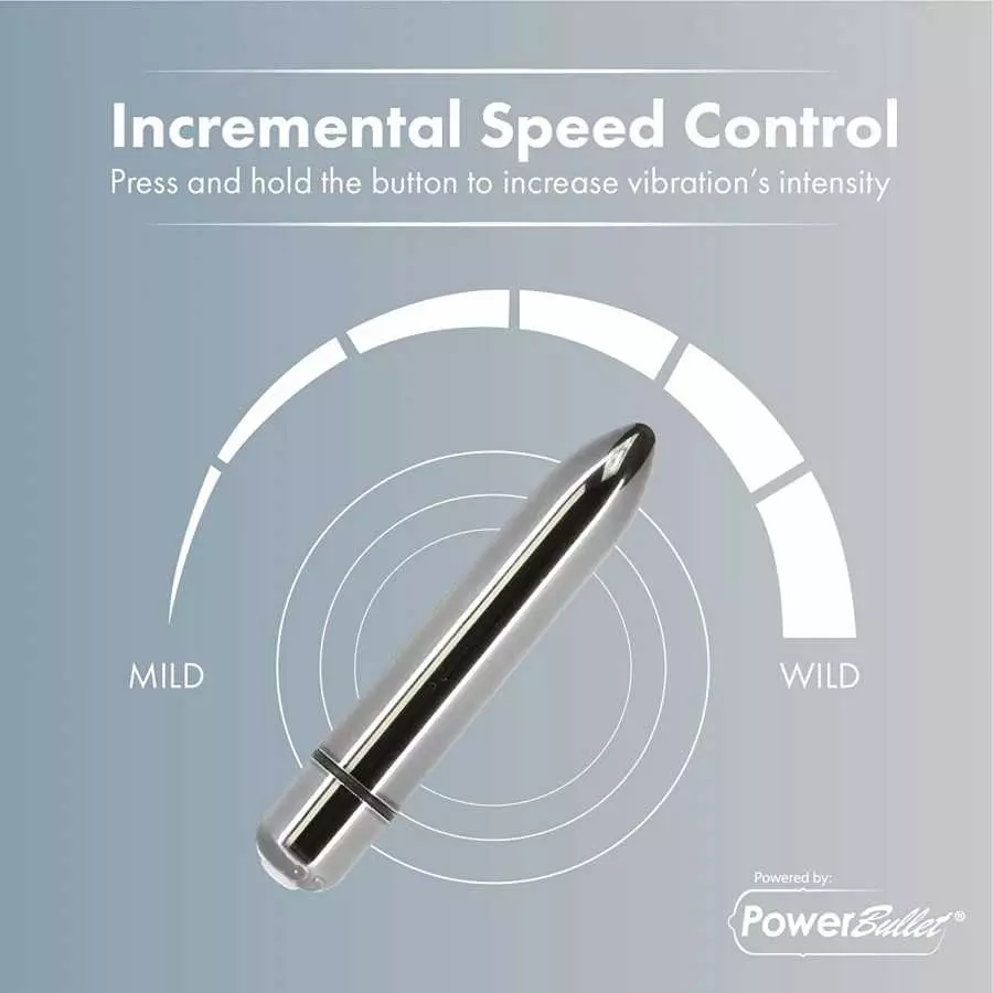 Pure Love 3.7 Inch Vibrating Bullet Platinum Color, Waterproof with variable touch speed control, Adult Sex Toy, Metallic Grey V