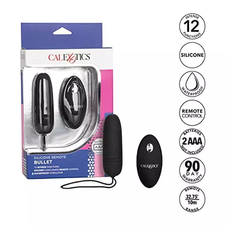 CalExotics Silicone Remote Bullet Vibrator - Waterproof Sex Toys for Couples - 12 Vibe Function - Adult Vibe Egg Massager - Blac