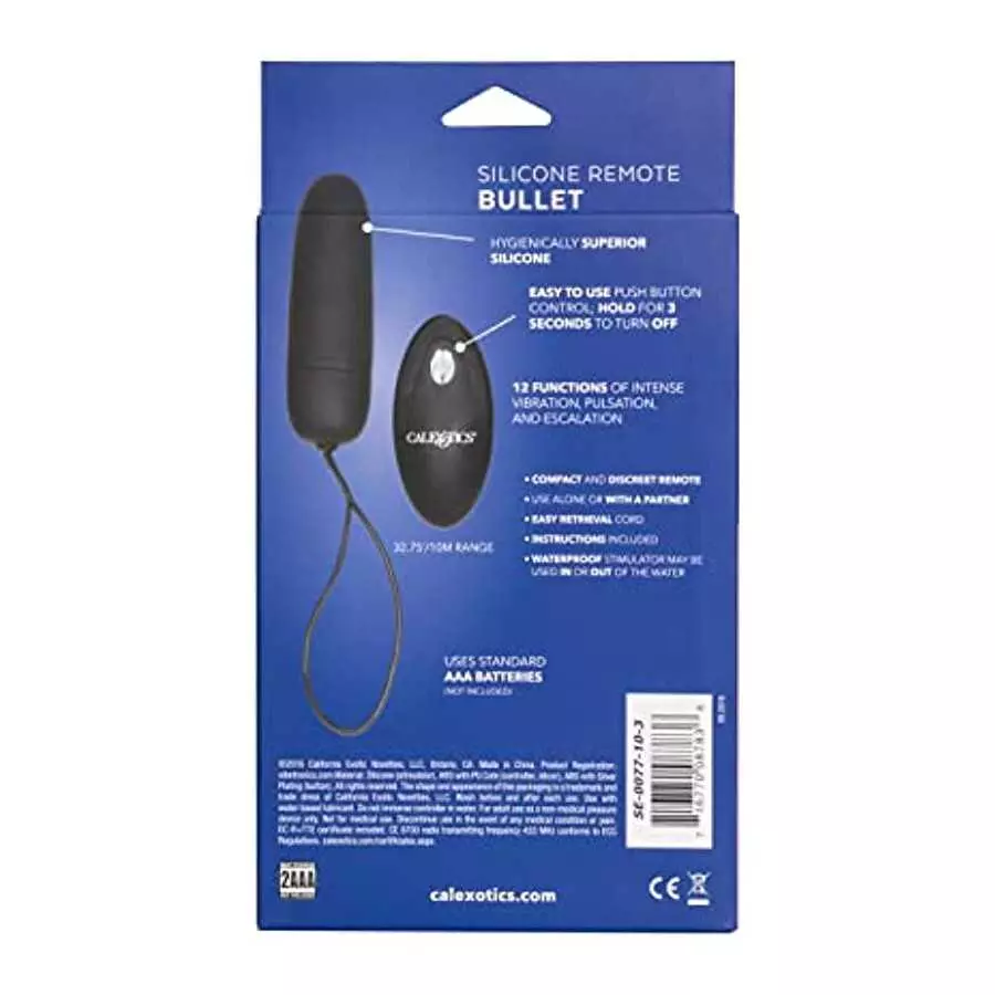 CalExotics Silicone Remote Bullet Vibrator - Waterproof Sex Toys for Couples - 12 Vibe Function - Adult Vibe Egg Massager - Blac