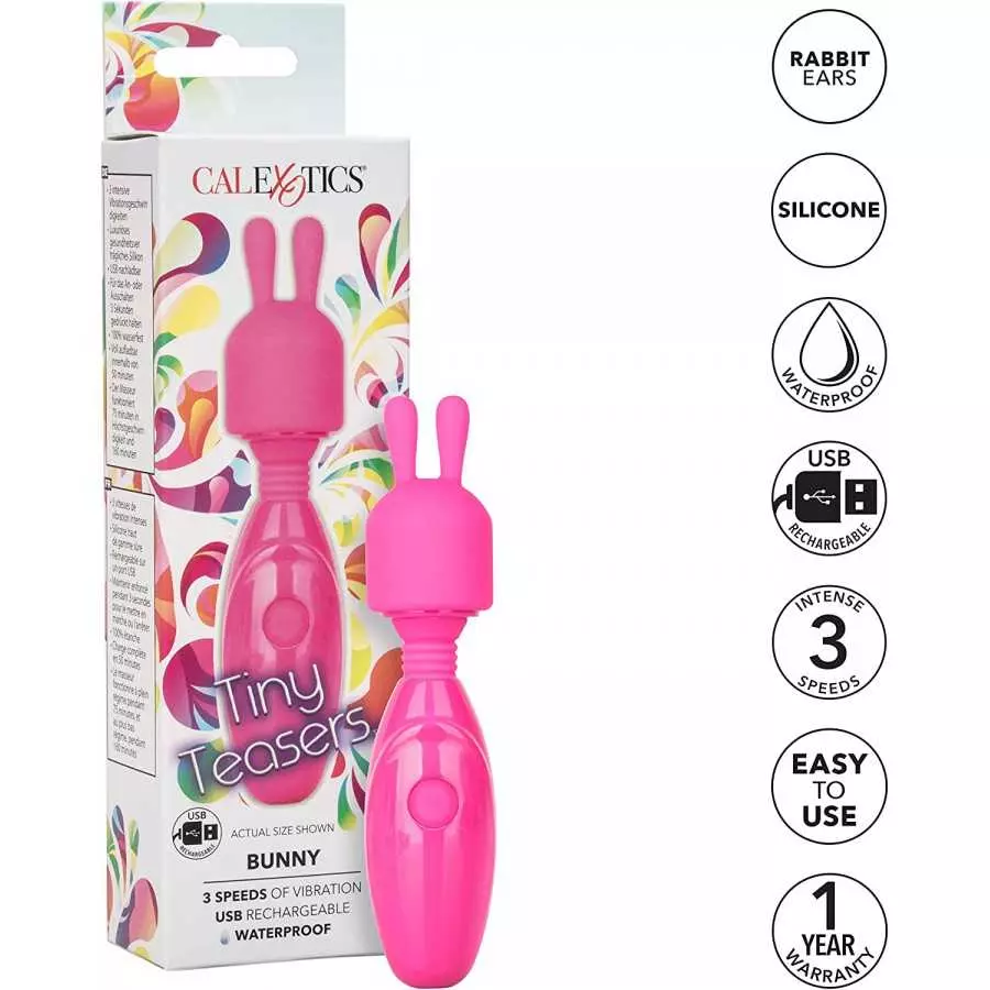 CalExotics Tiny Teasers Bunny - Waterproof Bullet Vibrator with Removable Rabbit Tip - Adult Pocket Vibrator Toys for Couples - 