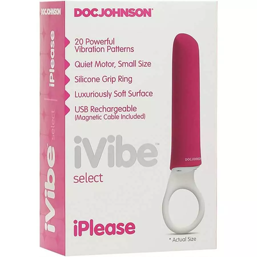 Doc Johnson iVibe Select - iPlease - Powerful 20 Function Vibrator with Silicone Grip Ring - Quiet Motor, Small Size, Waterproof