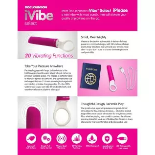 Doc Johnson iVibe Select - iPlease - Powerful 20 Function Vibrator with Silicone Grip Ring - Quiet Motor, Small Size, Waterproof