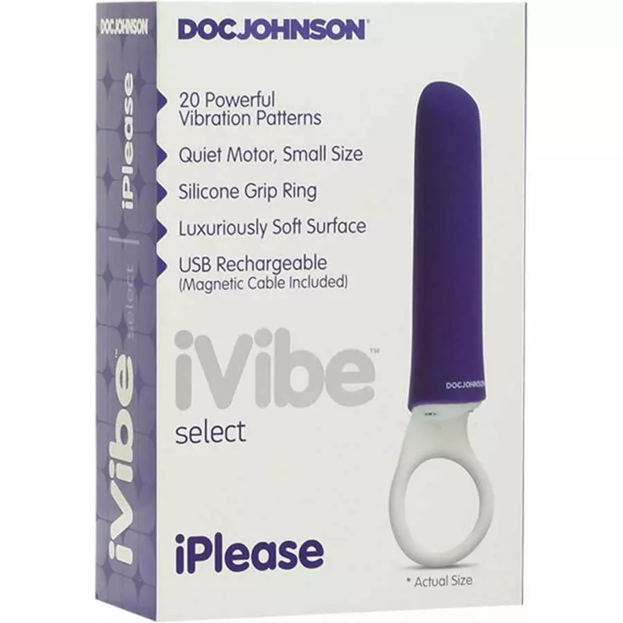 Doc Johnson iVibe Select - iPlease - Powerful 20 Function Vibrator with Silicone Grip Ring - Quiet Motor, Small Size, Waterproof