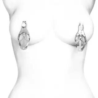 Master Series Black Japanese Clover Nipple Clamps with Chain, Clip On Metal Finish Clamp Set for Nipples, For Women, Men, Couple