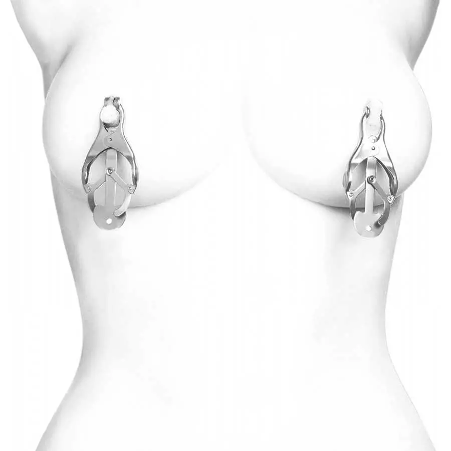 Master Series Black Japanese Clover Nipple Clamps with Chain, Clip On Metal Finish Clamp Set for Nipples, For Women, Men, Couple Master Series Black Japanese Clover Nipple Clamps with Chain, Clip On Metal Finish Clamp Set for Nipples, For Women, Men, Couple